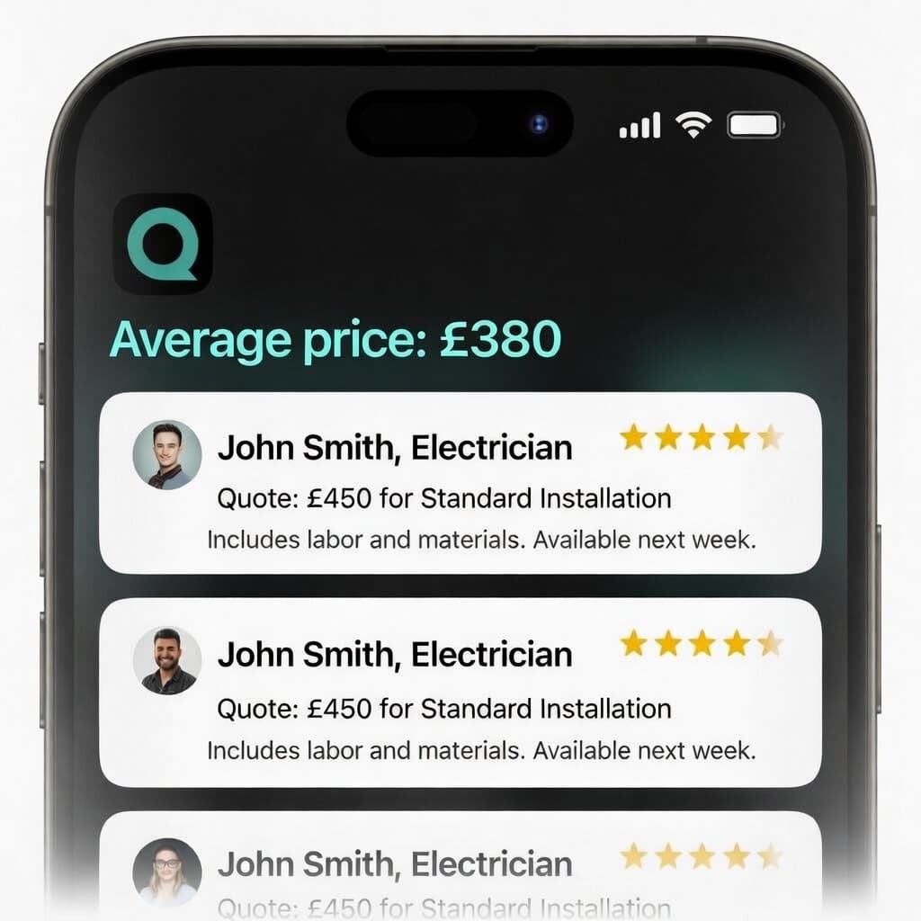 App showing average price and quote cards